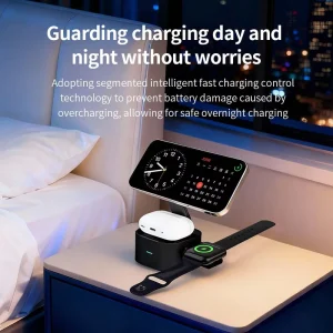Factory GY-W24 charging stand folding stretched Type-C fast 25W magnetic 3-in-1 phone watch earbud wireless charger