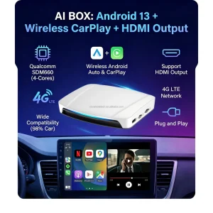 Factory OEM Custom Wireless CarPlay Android Auto AI Box Qualcomm SDM660 Split Screen Android 13 Smart Car Adapter
