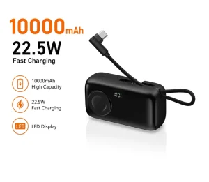 Factory OEM ODM 10000mAh Wireless Power Bank 22.5W Fast Charging Portable Charger Plug Built in Cable LED Display Type C Phone