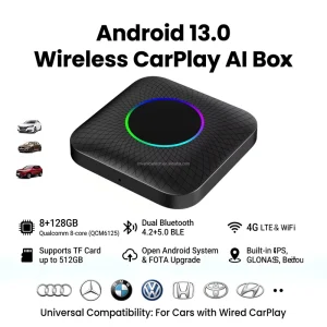 Factory OEM ODM Android 13.0 CarPlay AI Box Qualcomm Octa Core 8GB+128GB 4G SIM Wireless CarPlay Android Auto Box