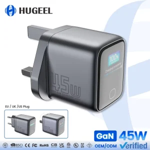 Factory Original GaN 45W Type C Charger AI Smart Display Portable Mini Travel USB C Adapter for Phone Tablet Laptop Wall Charger