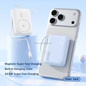 Factory Price 20000 MAh Magnetic Wireless Power Bank 22.5W PD Fast Charger Portable Powerbank with Built in Dual Cables