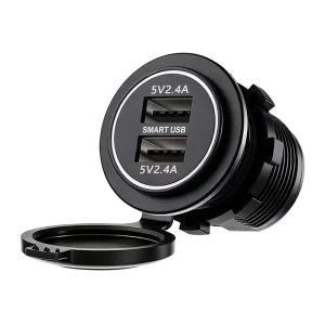 Factory Round Flush Mount IP65 Car Charger 5V 4.8A Dual Reversible USB A Truck Bus Seat Boat Truck Van Seat Car Charger Outlet