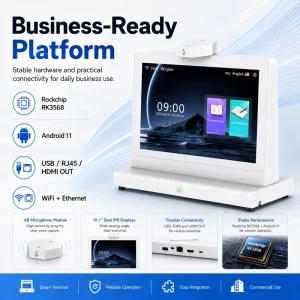 Factory Supply AI Dual Screen Translation Kiosk RK3568 Android 11 Voice Interpreter for Hotel Airport Bank Service Desk Projects