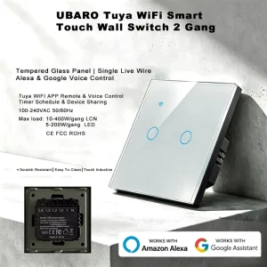 Factory Supply Single Live Wire Tuya WiFi Smart Touch Light Switch Iron Frame Back Plate Glass Panel Alexa Google Voice Control