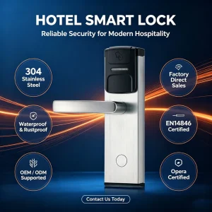 Factory Waterproof Stainless Steel Electronic Smart RF Hotel Key Card Lock Durable Polished Hotel Door Lock System with Encoder