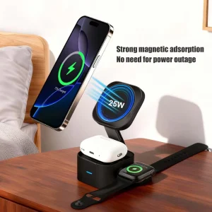 Factory charging station foldable stretched Type-C 25W 3-in-1 cellphone watch earphone wireless charger
