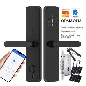 Fingerprint Password Electronic Handle Lock N333 Smart Lock Aluminium Alloy Tuya TTLock APP Remote Unlock Compatible Wooden Door