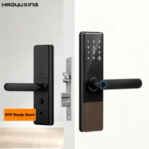 Fingerprint and Key Smart Lock for Mortise Lock Aluminum/Wood Door Locks with Memory Card & Cloud for Home
