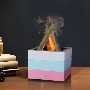 Fire Flame Campfire Aroma Diffuser Smart Remote Control Square Shape Bonfire Air Humidifier Diffuser With Colorful Led Light