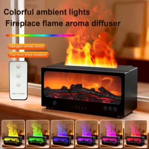 Flame Humidifier Fireplace Aroma Scent Diffuser Silent Timing Remote Control Small Desktop Humidifier for Home Office Decoration