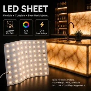 Flexible LED Sheet Backlight Panel for Onyx Marble Translucent Stone 24V Cuttable CRI90+ for Countertops Walls Signs