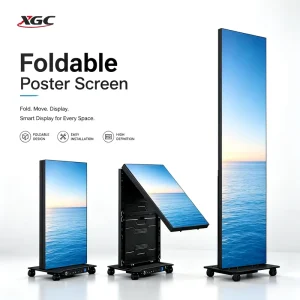Floor Mounted LED Poster Signage Display Advertising Digital Totem Screen High Bright HDR10 Wheels Movable Event Rental 2 Year