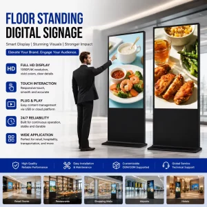 Floor Standing Digital Signage Display 4K Advertising Kiosk 24 7 Smart Digital Poster for Retail Hotel Airport Use Projects