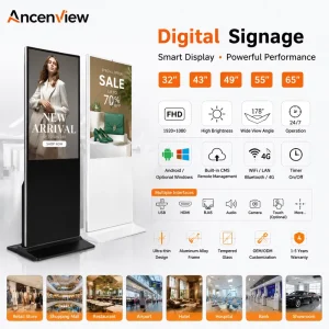 Floor Standing LCD Video Player Touch Screen Interactive AD Kiosk Vertical Digital Signage Totem Advertising Animation IP55