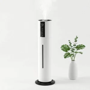 Floor Standing Ultrasonic Humidifier High Mist Output Adjustable Timer Quiet Operation Aromatherapy Ready for Home Bedroom Use