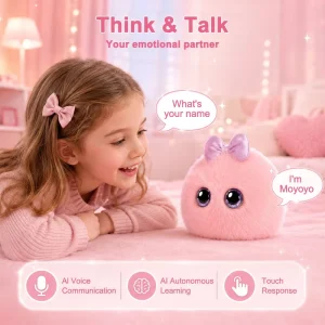 Fluffy AI Smart Companion Desk Robot Emotional Adaptive AI Pet Robot Plush Interactive Stress Relief Companion for Home Use ODM
