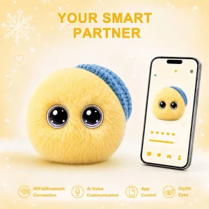 Fluffy AI Smart Companion Desk Robot Emotional Adaptive AI Pet Robot Plush Interactive Stress Relief Companion for Home Use ODM