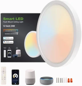 Flush Mount ETL 12″ RGBW Surface Mount Edge lit Round Flat Panel Light Smart WiFi APP & Voice Control 120V 25W Lumens