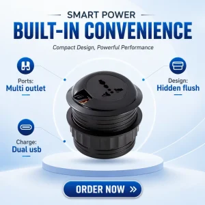 Flush Mount Recessed Hidden Power Socket Universal, 20W USB C USB a Fast Charging 2.62ft 1.5m Cord for Industrial Desk Tabletop