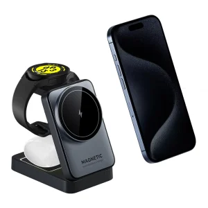 Foldable 3-in-1 Magnetic Wireless Charger 15W Type-C Fast Charging Station Mobile Phone Smart Watch Earphone