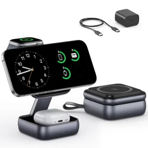Foldable Fast Travel Magnetic Wireless Charger ,3 in 1 Wireless Charging Station for Apple Devices ,for Apple Watch AirPods Pro