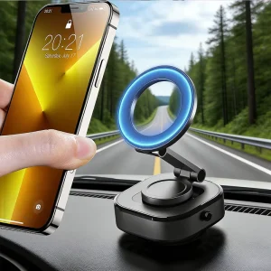 Foldable Magnetic Smart Tracking Car Phone Mount with 360 Degree Rotation Vacuum Suction Cup for Windshield Dashboard Desk Use