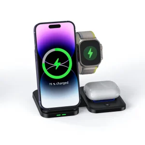 Foldable Wireless Charger 3 in 1 Travel Wireless Charging Station for Multiple Devices Compatible for IPhone iWatch Earphones