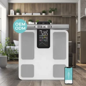 For Smart Digital Bathroom Body Scale with Handle Bar 8 Electrodes Tempered Glass Fat Measuring Fitdays App Compatible