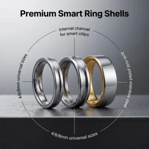 Free Engraving Ethnic Smart NFC Ring 925 Silver Plated Stainless Steel Shell Gold Edges 6mm 8mm Shiny Finish Factory