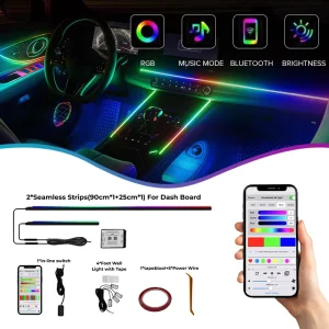 Full Kit 64 Color Symphony Ambient Light Universal Car Interior LED Atmosphere Lamp with Smart Wireless App Control for Vehicles