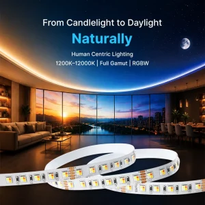 Full Spectrum RGBW LED Strip 1800K-12000K Tunable White Human Centric Lighting 24V 18W/M High CRI Ra95