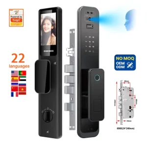 Fully Automatic 3D Facial Palm Vein Recognition Camera Visual Active Video Intercom Smart Door Lock with Tuya APP for Wood Door