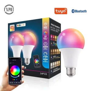 Fxpot Smart LED Light Bulb RGB 15 W E27/E26/B22 AC, Compatible with Alexa and Google Home, Fast Shipping