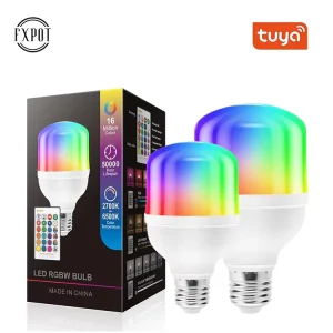 Fxpot Factory-Priced Smart LED Bulb, T-Shaped RGB Dimmable Ambient Light, 9W, Remote Control, E27 Base