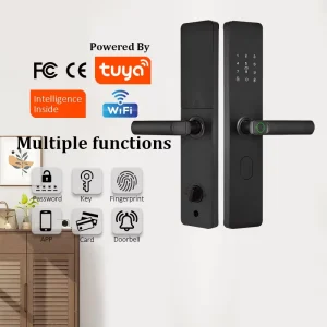 G09 Aluminum Door Black Fingerprint RFID Smart Electric Lock with Card Memory and Tuya App Control for Project
