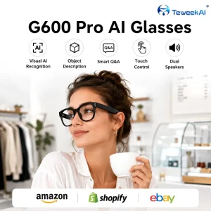 G600 Pro AI Smart Glasses Camera for Audio Eyewear 13MP Video Recording Voice Assistant Dual Band WiFi6 Selfie Monitor