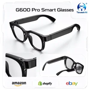 G600 Pro AI Smart Glasses Selfie Monitor Screen 13MP Camera Photo Video Audio Recording WiFi 6 290mAh Battery Voice Assistant