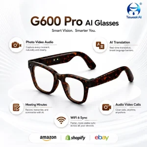 G600Pro AI Smart Glasses 13MP Camera 32GB Storage Voice Assistant Visual Recognition for Business Travel Vlogging