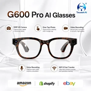 G600Pro Smart Camera Glasses 32GB Memory WiFi6 Transfer Software Stabilization Wear Detection for Outdoor Travel