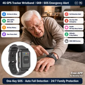 G69 4G GPS Bracelet Tracker With SOS Panic Button & Temperature Heart Rate Sensor for Elderly Alzheimer’s