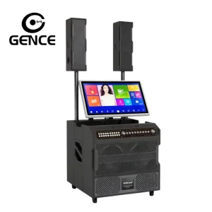 GENCE All in one Smart KTV Speaker Touch Screen RGB LED Battery Powered Auxiliary Input Wireless Microphone Karaoke Plastic