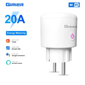 GIRIER Smart Socket Support Alexa Google Home Hey Google Fireproof Material 20A AC100 240V Tuya WiFi EU Power Metering Plug