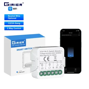 GIRIER Tuya DIY Light Breaker Relay 1 2 3 4 Gang Neutral No Neutral Wire Required WiFi Smart Switch Module