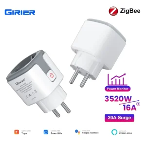 GIRIER Tuya EU Socket with High Power Load and Energy Metering Function Smart Home Tuya ZigBee 16A Smart Plug