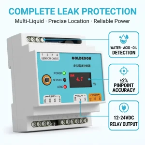 GOLDKOON GLD4100 Smart IP ABS Leakage Sensor 35mm DIN Rail Oil Acid Water Detection 100 200m Cable RS485 Strobe Alarm Controller