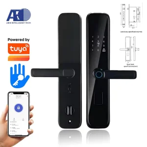 GRATEAIEN Semiconductor Fingerprint Password Card Swipe TUYA WiFi Smart Lock for Wooden Doors with Handles