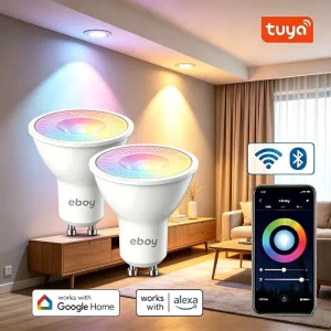 GU10 RGBCW 4.9W 400LM CE ERP Tuya WiFi App-Controlled Dimmable LED Smart Home Bulb Compatible with Alexa and Google