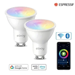 GU10 RGBCW 4.9W 400LM ESP WiFi App-Controlled Dimmable LED Smart Home Light Bulb, Compatible with Alexa and Google
