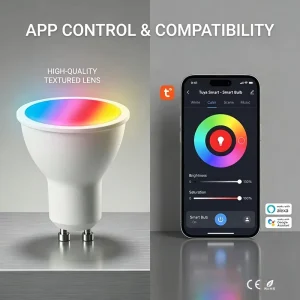 GU10 RGBW Smart LED Bulb, WiFi App Dimmable, 5W Color-Changing Spotlight with Timer and Voice Control, Suitable for Home Party Decoration, 1PK 2PK